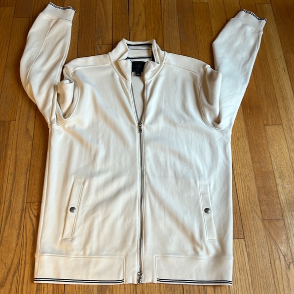 Banana Republic - Full Zip Cream Sweater Jacket - Snap Pockets Men Sz L Cotton - Picture 1 of 11